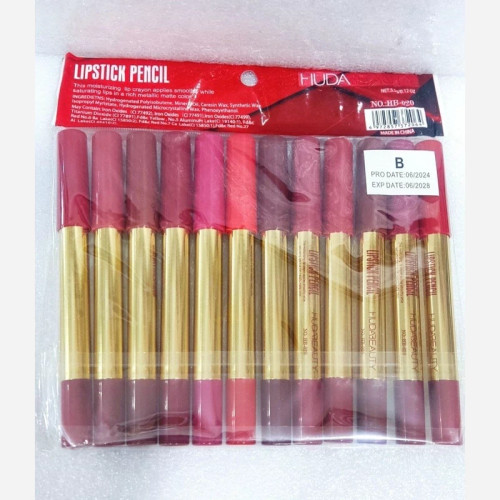 رژلب مدادی شمعی هدا بیوتی 12 رنگ جلد طلایی